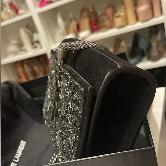 YSL Black Kate Tassel Bag With Beaded Flowers - Picture 4 of 6